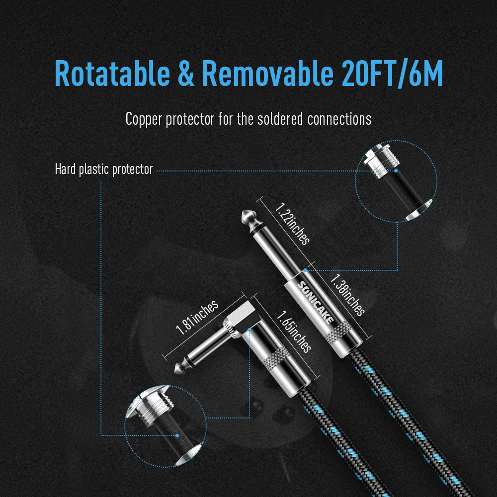 Instrument Cable (20ft/6m, Right Angle to Straight) - Sonicake