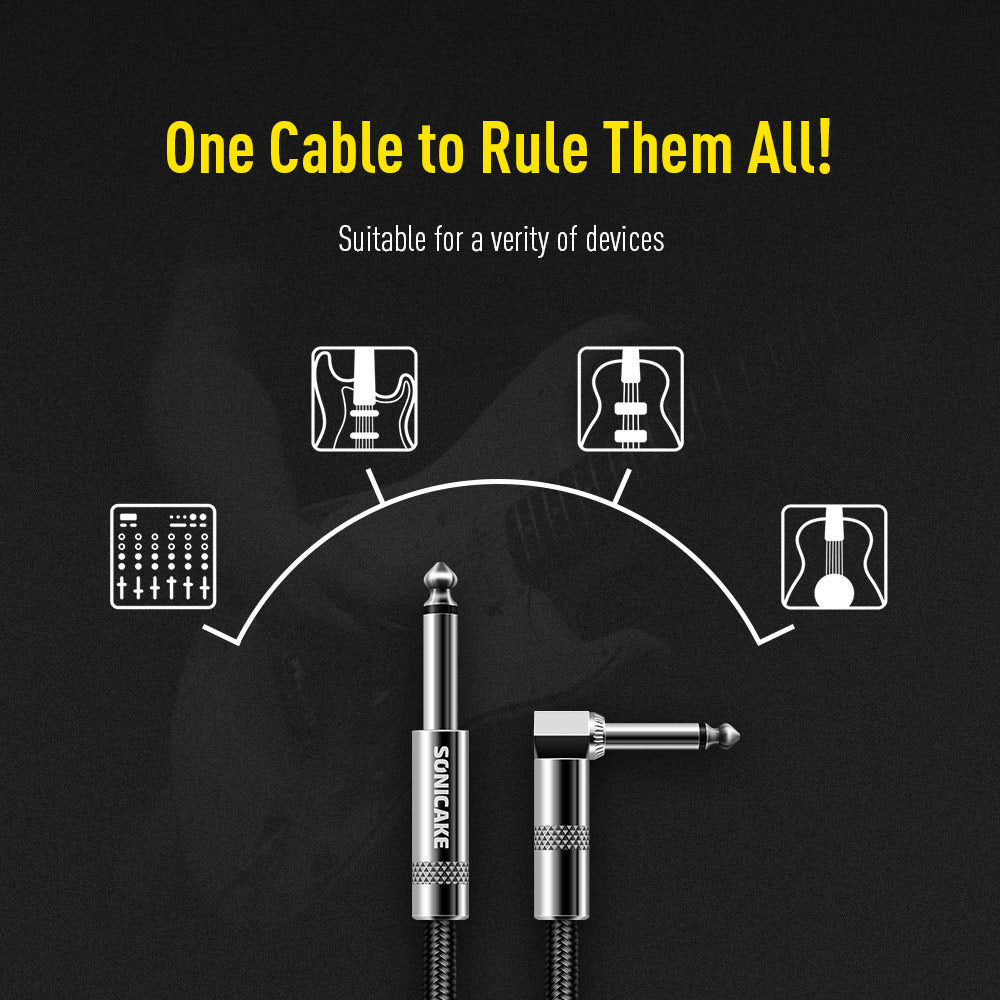 Instrument Cable (10ft/3m, Right Angle to Straight, Black) - Sonicake