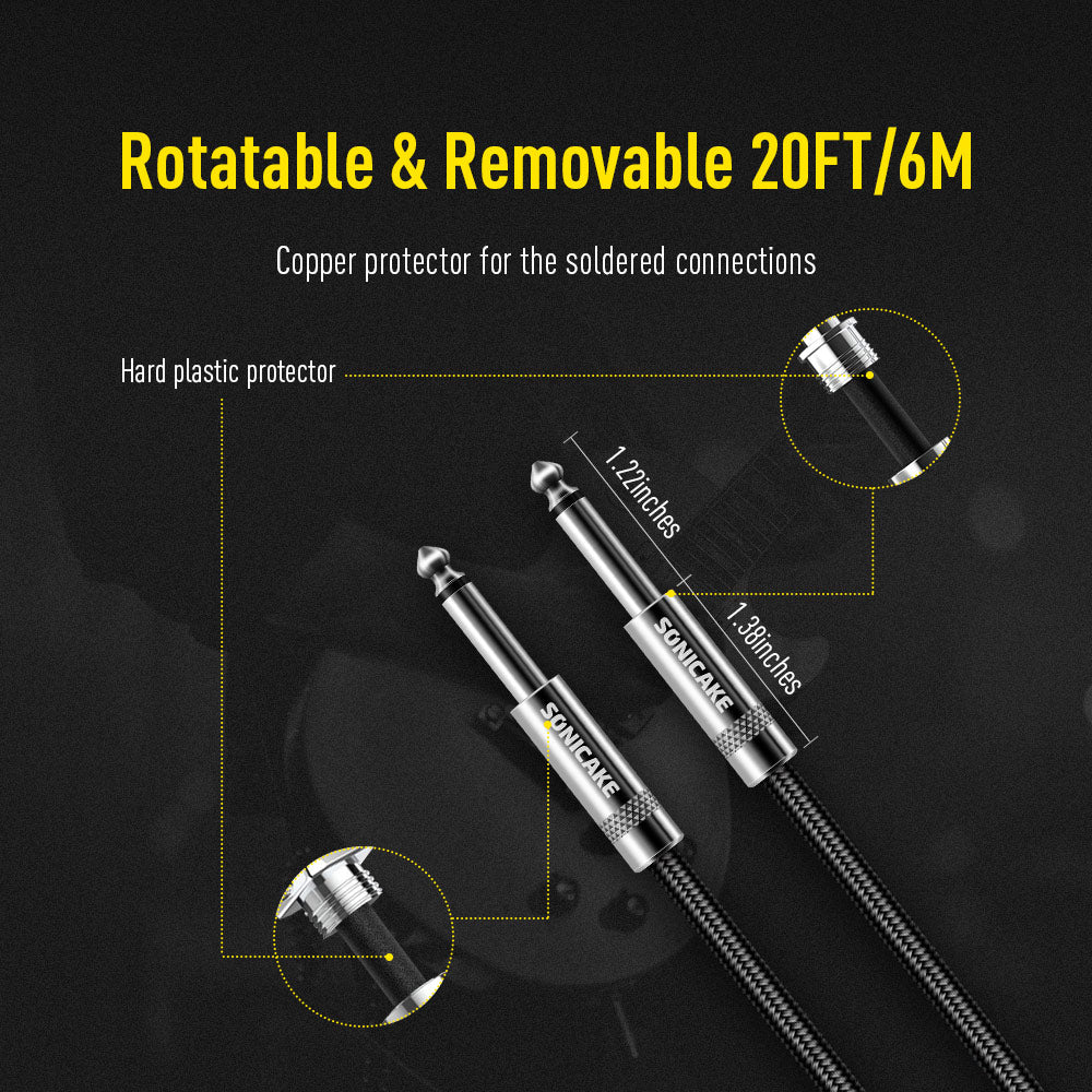 Instrument Cable (20ft/6m, Straight to Straight, Black) - Sonicake