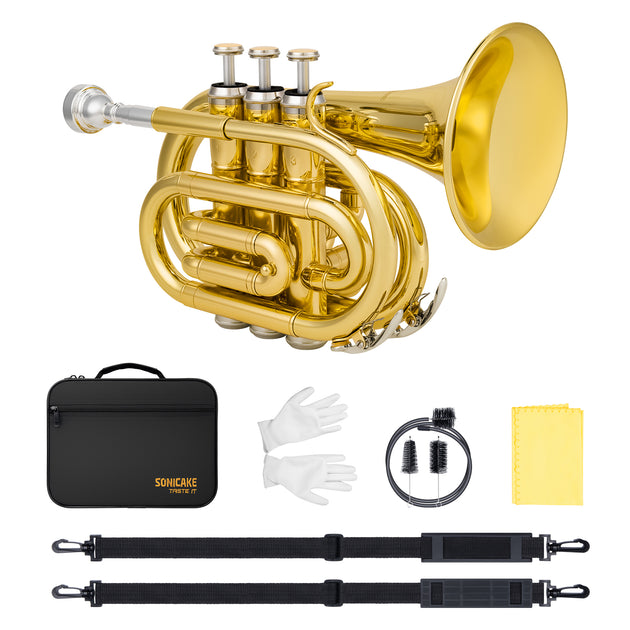 Bb Pocket Trumpet Brass Gold - Sonicake